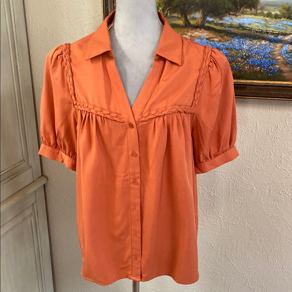 Entro Orange Blouse with Braided Detail